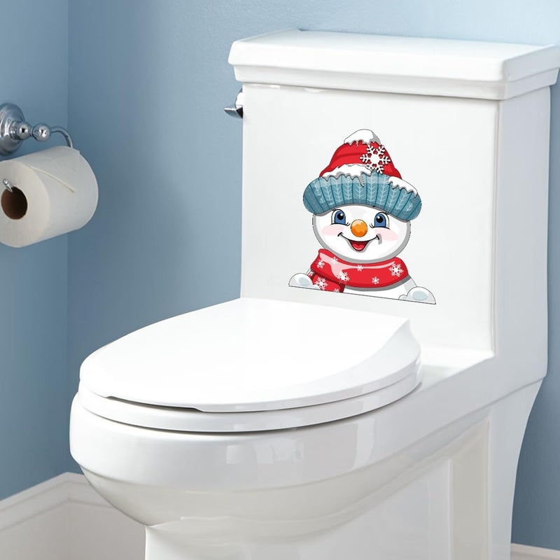 Iprokiu Christmas Toilet Sticker Funny Christmas Santa Claus Snowman Elf Toilet Seat Cover Decoration Waterproof Toilet Seat Lid Decal Bathroom Wall Sticker (Snowman) - Image 3